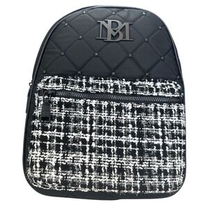 Badgley Mischka Black Quilted Tweed Pocket Studs Backpack New w/ Tag
